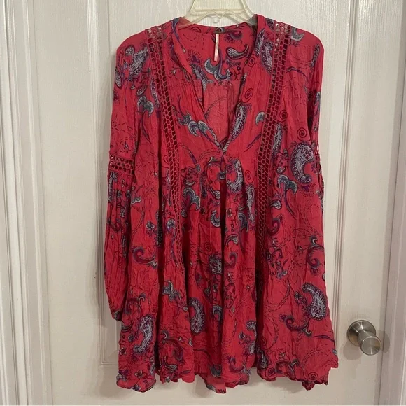 Free People Womens Just the Two of Us Balloon Sleeve Tunic Top Mini Dress Small - Picture 3 of 12